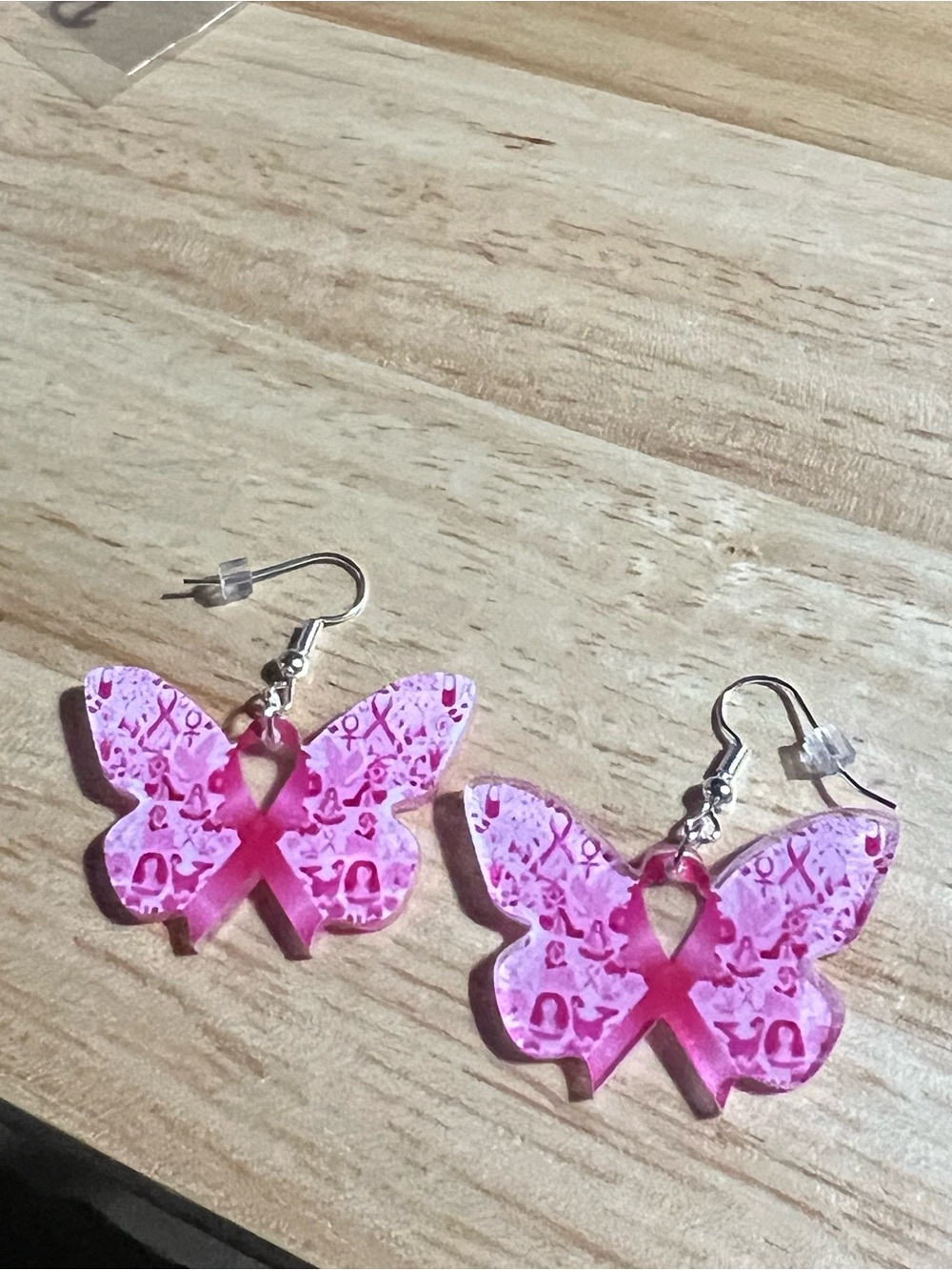 Pink Butterfly Ribbon Dangle Earrings - B284